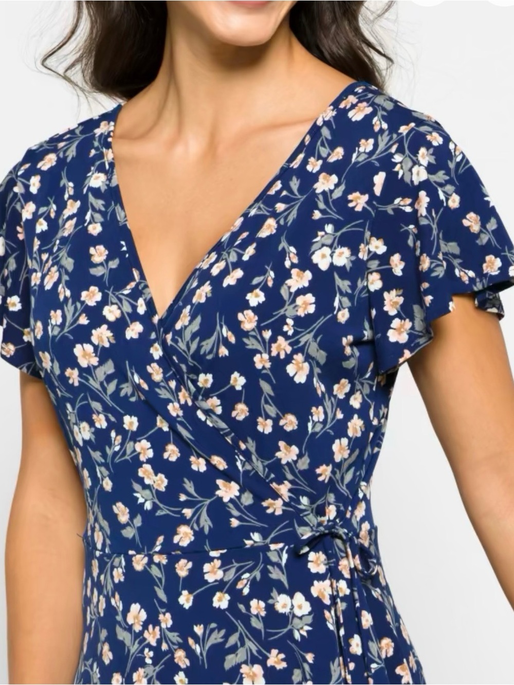 Kaileigh Kaela Faux Wrap Knit Dress - Navy & Peach Floral - Picture 8 of 9